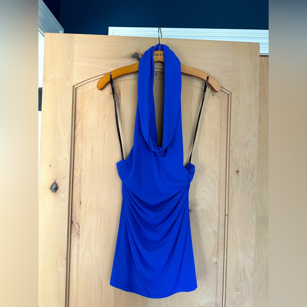 Bebe Vibrant Cobalt Blue Halter Mini Dress